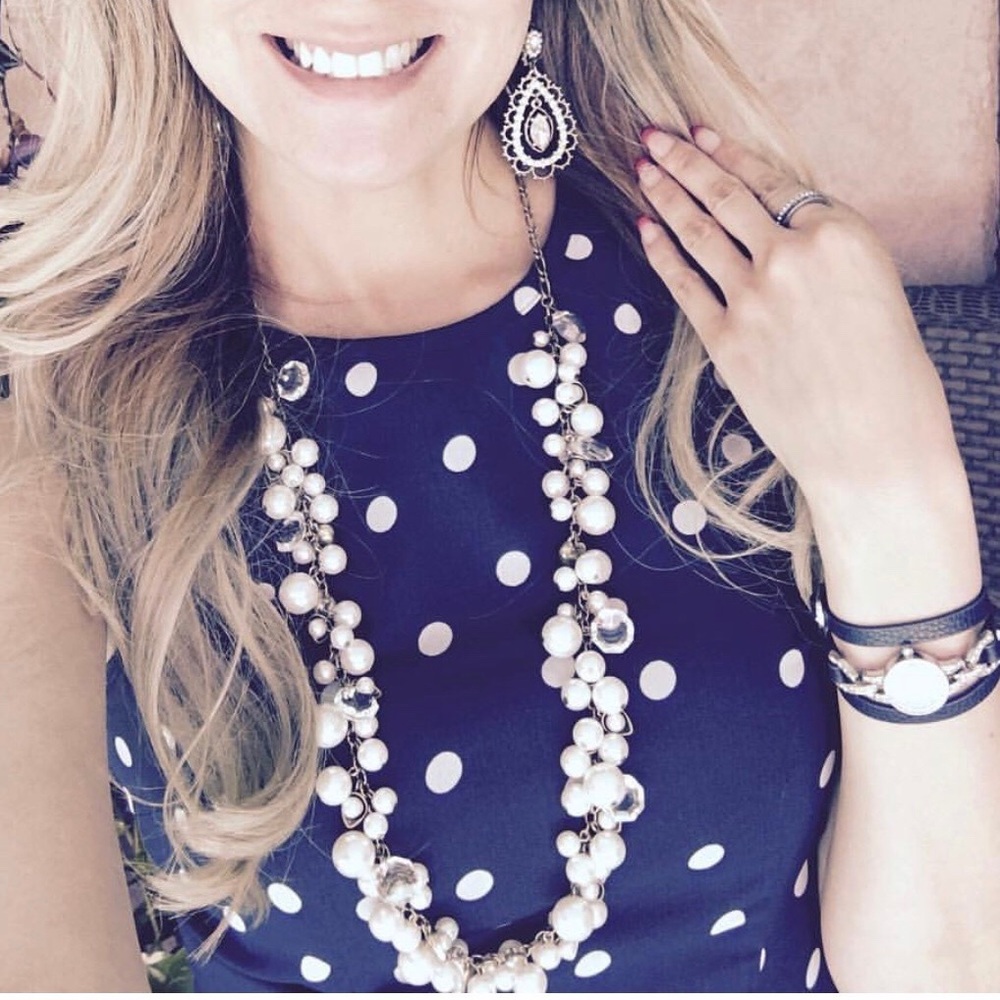 Pearl + Crystal Drops Long Necklace
